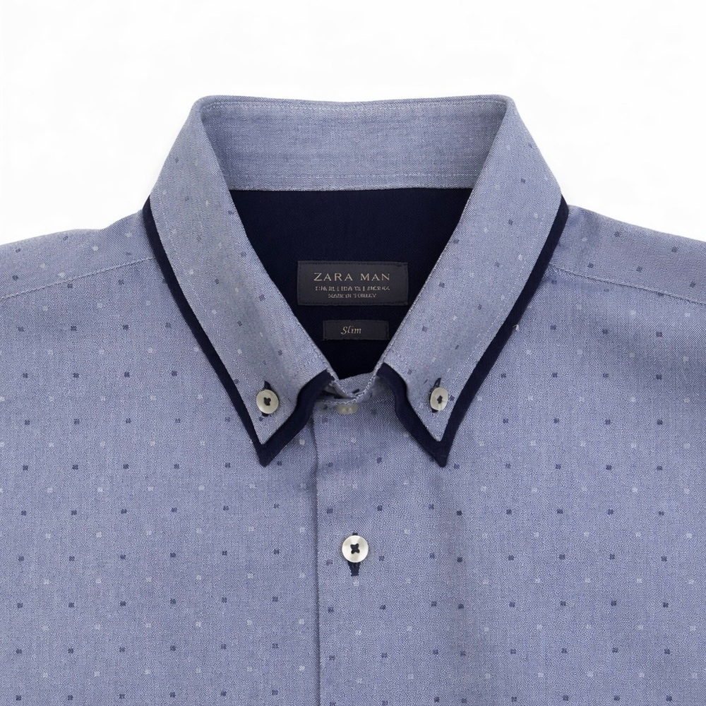 Zara Men's Blue Dress Shirt Slim Fit Size XL - Picture 6 of 9